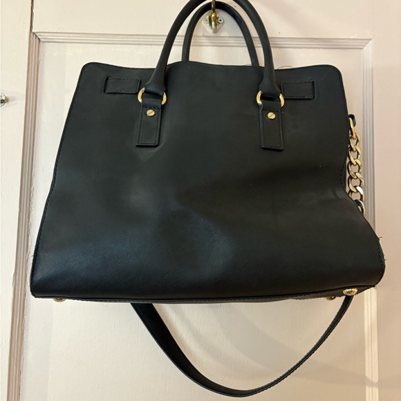 Michael Kors Hamilton Black Leather Satchel - Picture 2 of 5